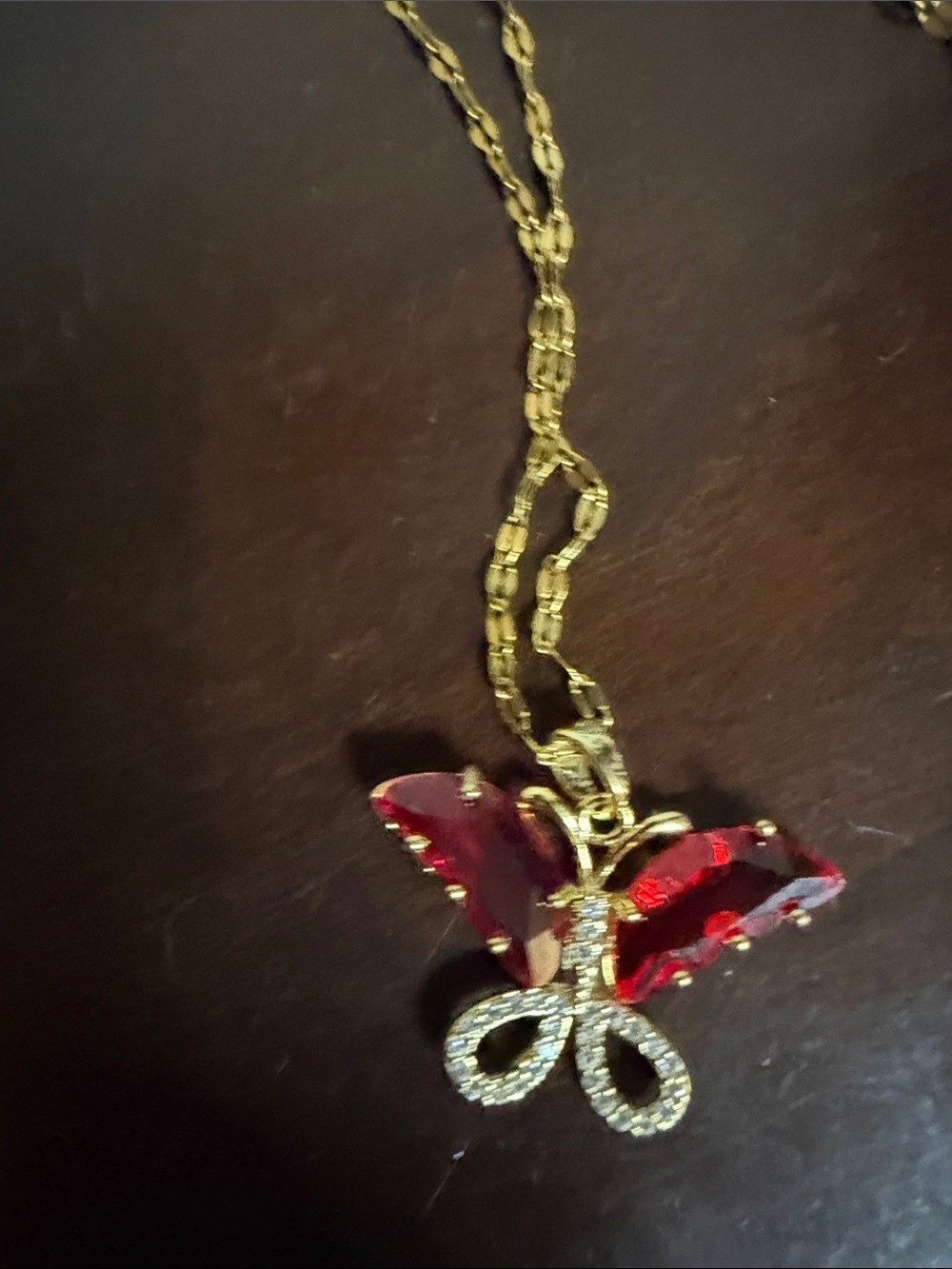 Gold Butterfly Pendant Necklace - Red, Multicolor, and Gold Options - Picture 2 of 4
